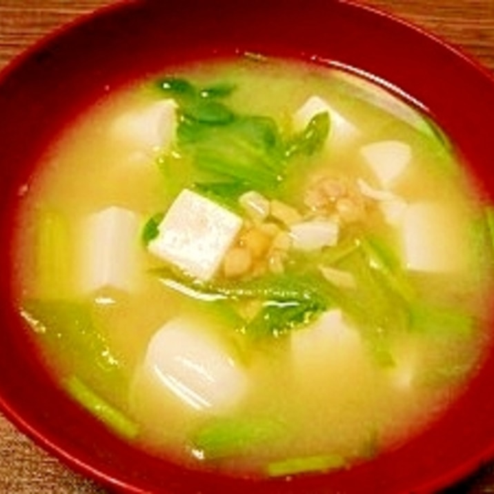 毎日のお味噌汁186杯目*納豆、豆腐、セリ
